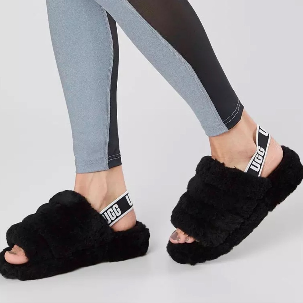 UGG Black Fluff Yeah Slides Women’s Size 5
